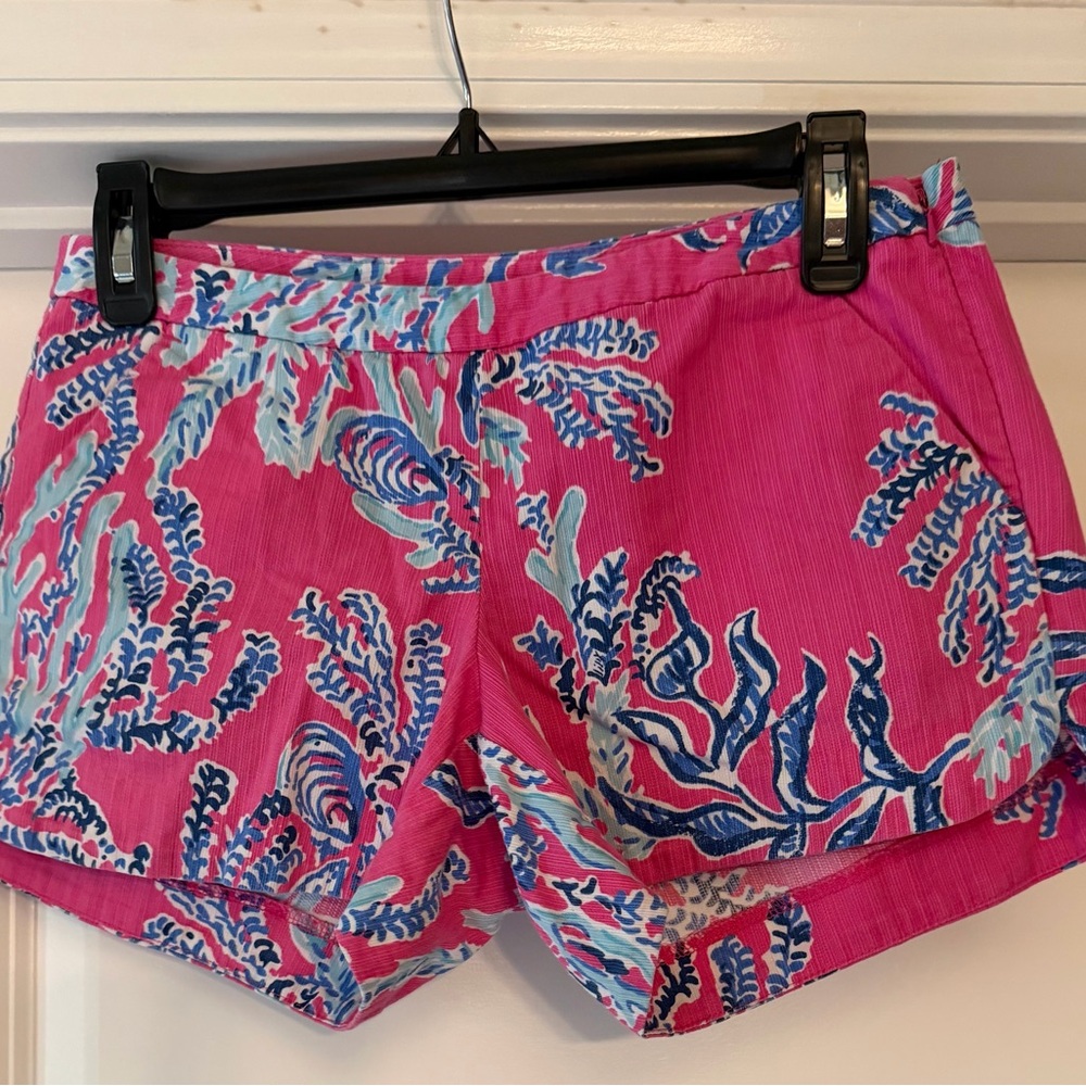Lilly Pulitzer Jayne Shorts-Pink with Blue Coral-100% Cotton-Womens Size 00